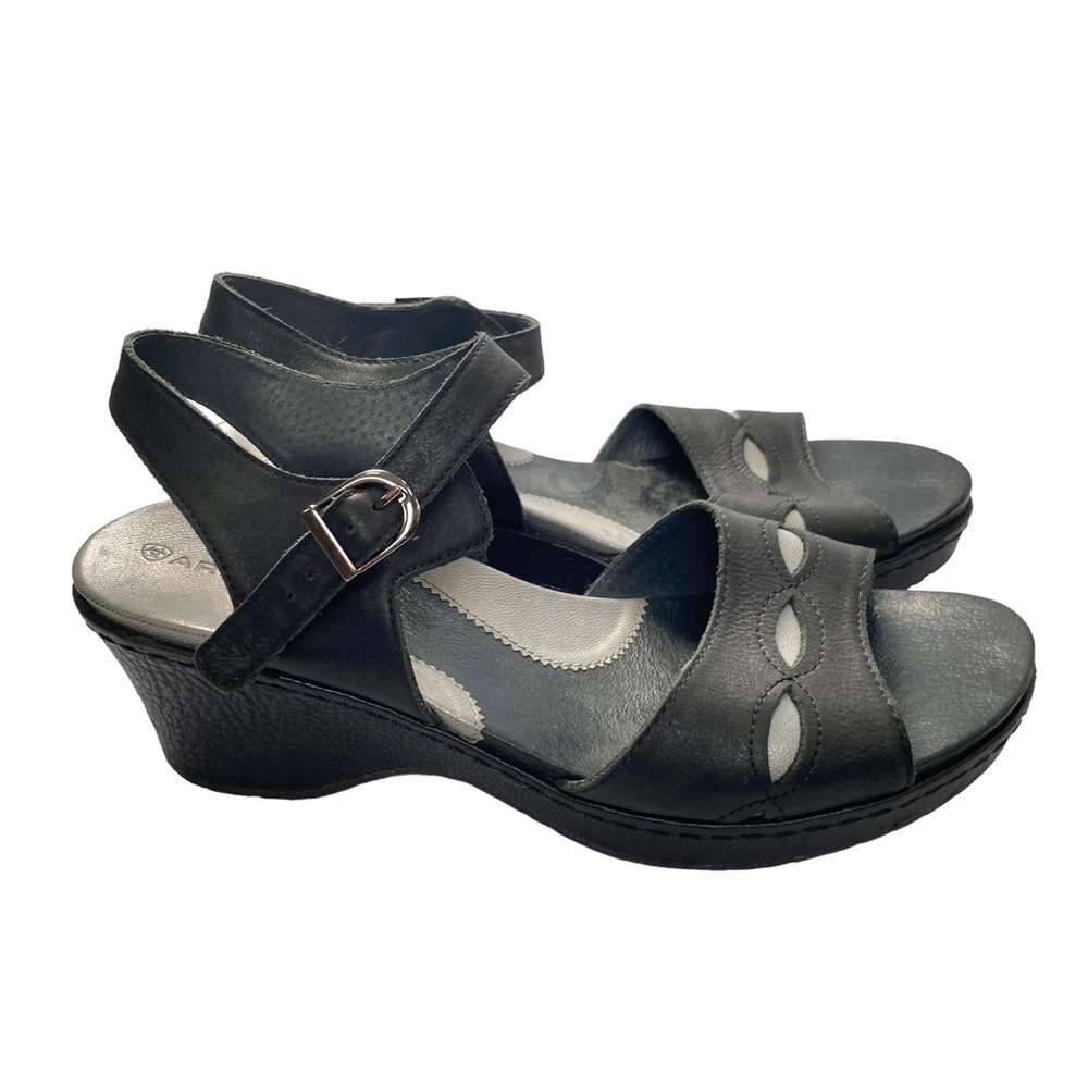 Ariat Black Leather Ankle Strap Sandal Wedge Heels Shoes ladies size 9.5 B